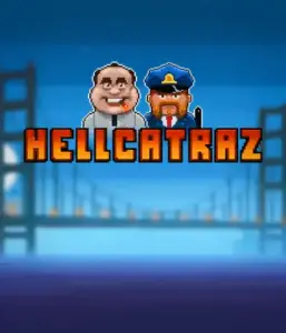 Dive into the thrilling world of the Hellcatraz game by Relax Gaming, featuring a cartoonish prisoner and a guard with the infamous Alcatraz prison and San Francisco skyline in the background. This graphic depicts the light-hearted escapade of an Alcatraz-inspired game, ideal for those who enjoy playful themes, delivering a entertaining escape. 