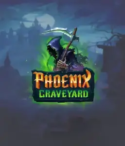 ELK Studios' Phoenix Graveyard game screen, showcasing the mystical graveyard and the legendary phoenix rising from the ashes. This image captures the slot's innovative expanding reels, alongside its stunning symbols and dark theme. It vividly depicts the game's mythological story of resurrection, attractive for those interested in the supernatural.