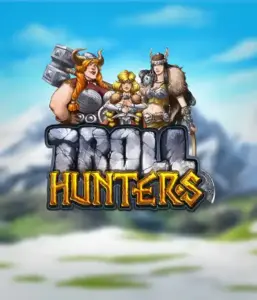 Enter the realm of "Troll Hunters," where bold Viking warriors prepare to confront their foes. The logo features a male and female Viking, dressed for battle, overlooking a chilly mountainous backdrop. They radiate power and determination, capturing the spirit of the game's adventurous theme.