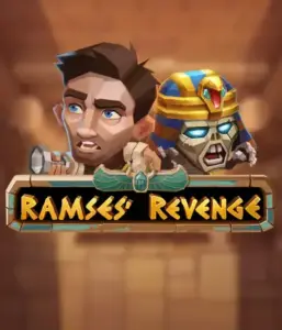 Explore the mysterious world of the Ramses' Revenge game by Relax Gaming, showcasing a startled explorer and a menacing mummy amid an Egyptian tomb backdrop. This image depicts the excitement of tomb exploration, perfect for those interested in historical adventures, delivering a thrilling gaming experience. 